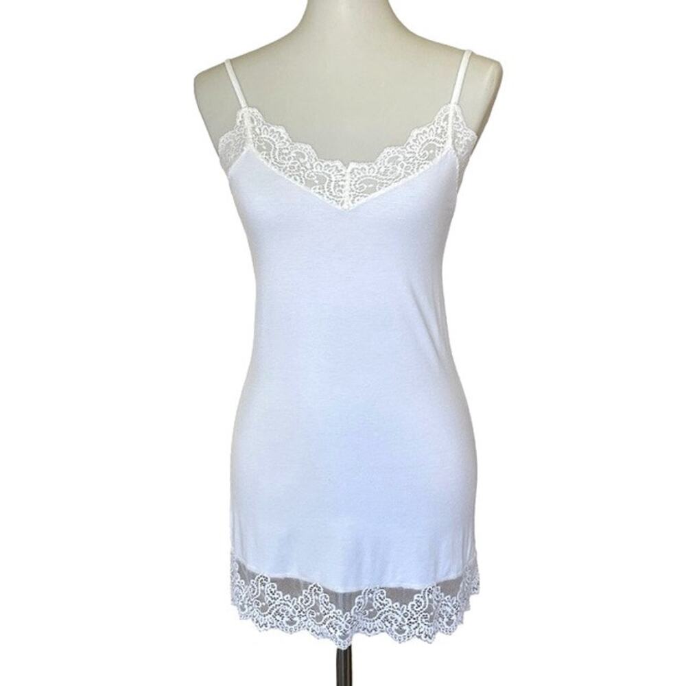 Vintage Only Hearts White Lace Trim Slip Dress Nightwear M